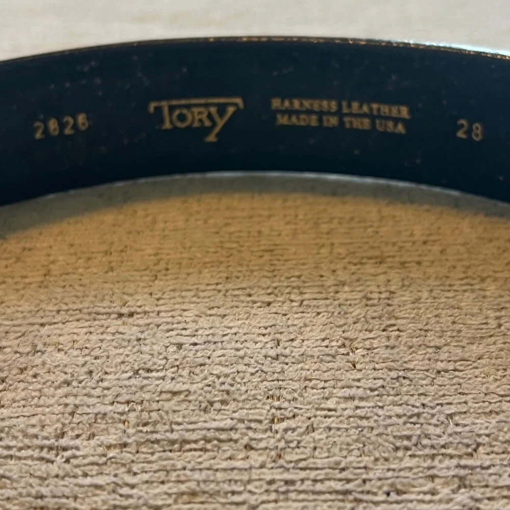 Tory Leather Black Harness Leather‎ Belt Silver Buckle Made in USA 2826 Size 28